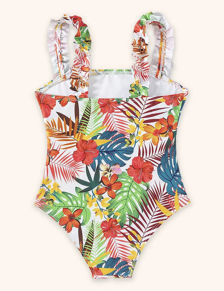 Leaf Print Ruffle Edge Swimsuit