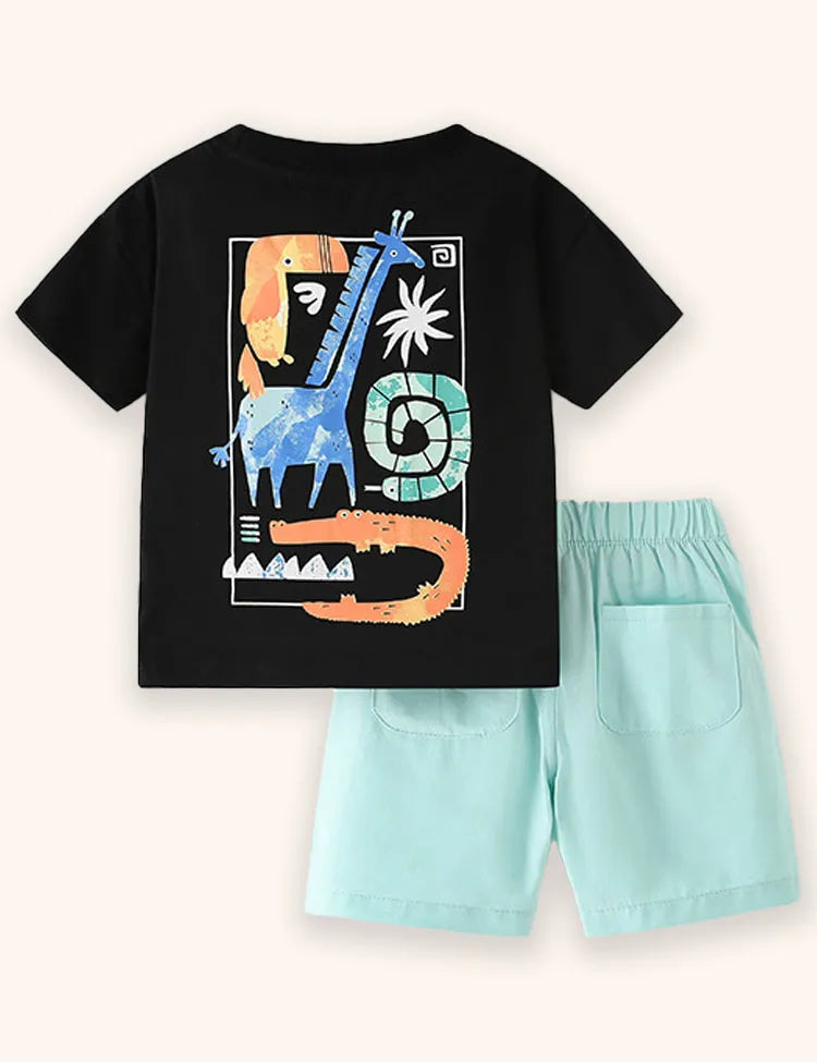 Cartoon Animal Printed T-shirt Set