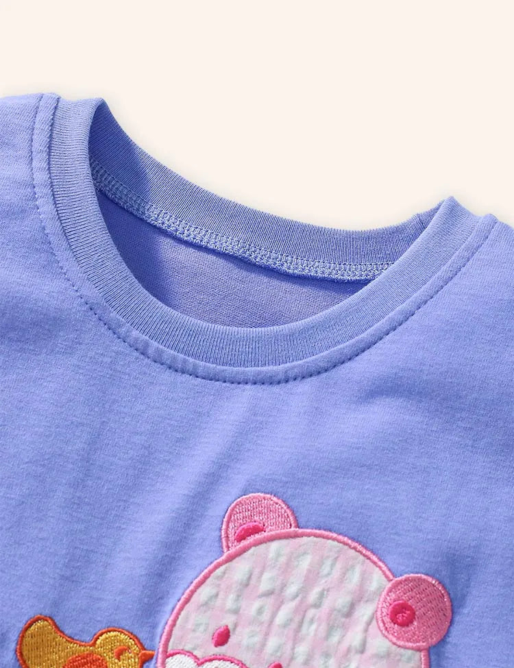 Bear Rainbow Applique Cotton T-shirt Set