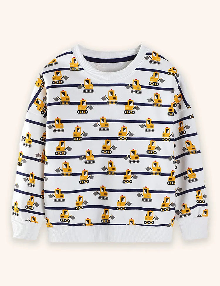 Cartoon Excavator Printed Sweatershirt