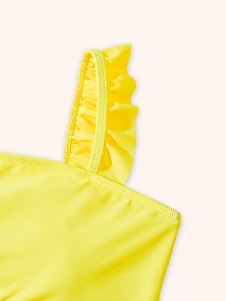 Flower Print Split Ruffle Edge Swimsuit