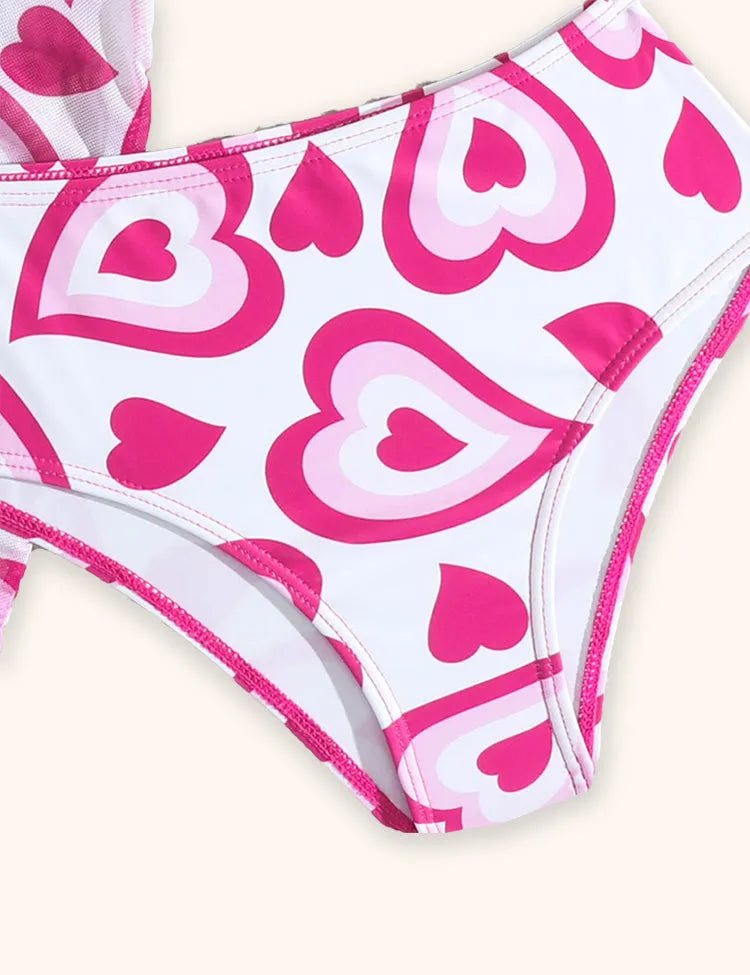 Heart Printed Split Bikini Swimsuit