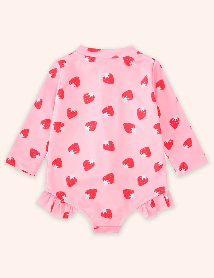 Fruit Print Long Sleeve Zip-up Swimsuit