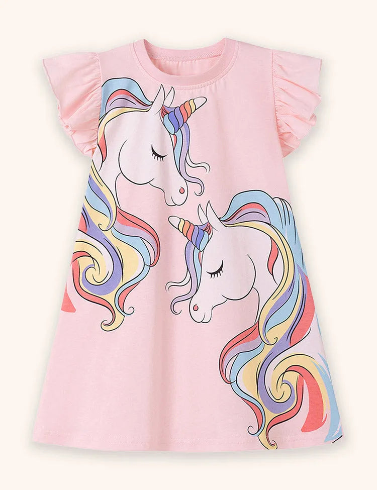 Rainbow Unicorn Printed Dress