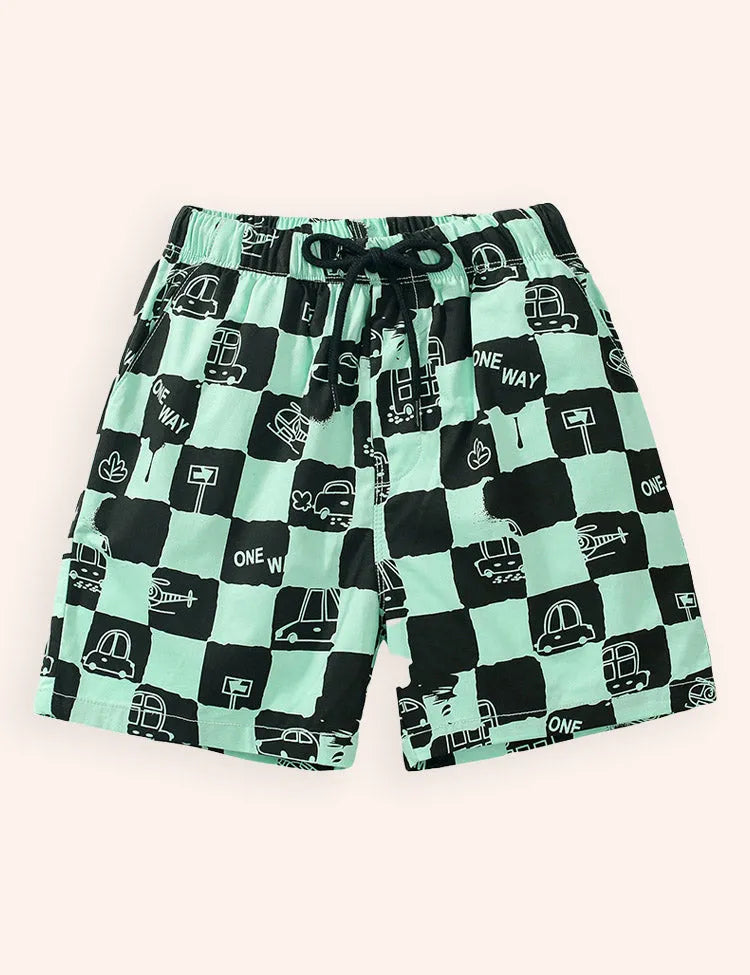 格子縞のプリントコットンショーツ