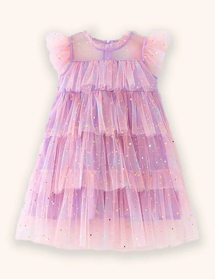 Rainbow Color Gradual Change Tulle Dress
