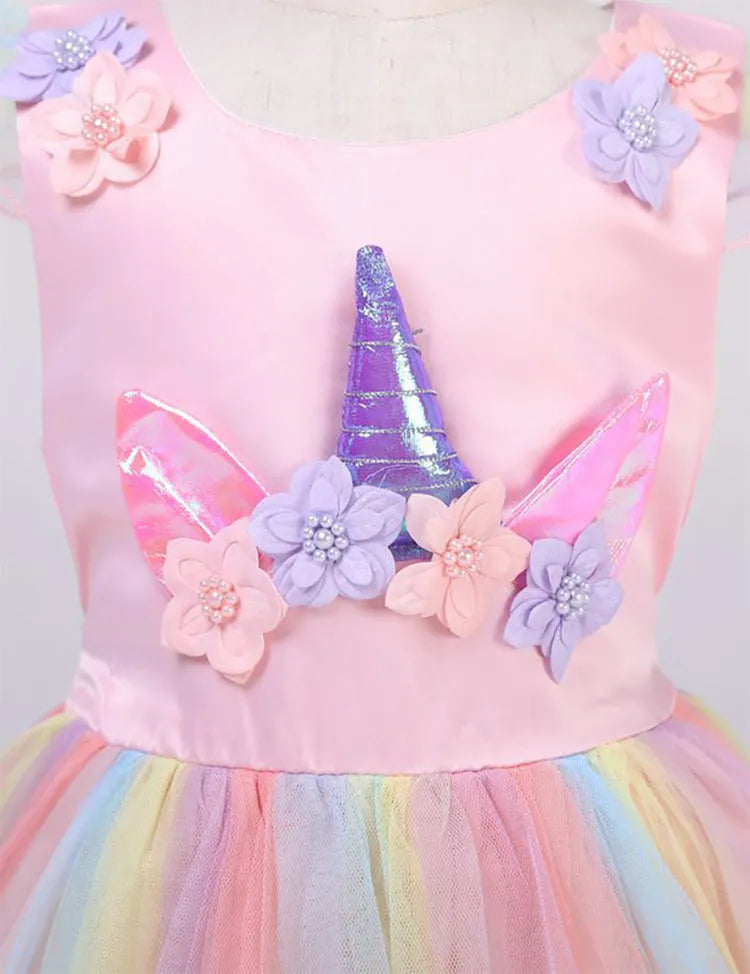 Unicorn Flower Applique Tulle Party Dress