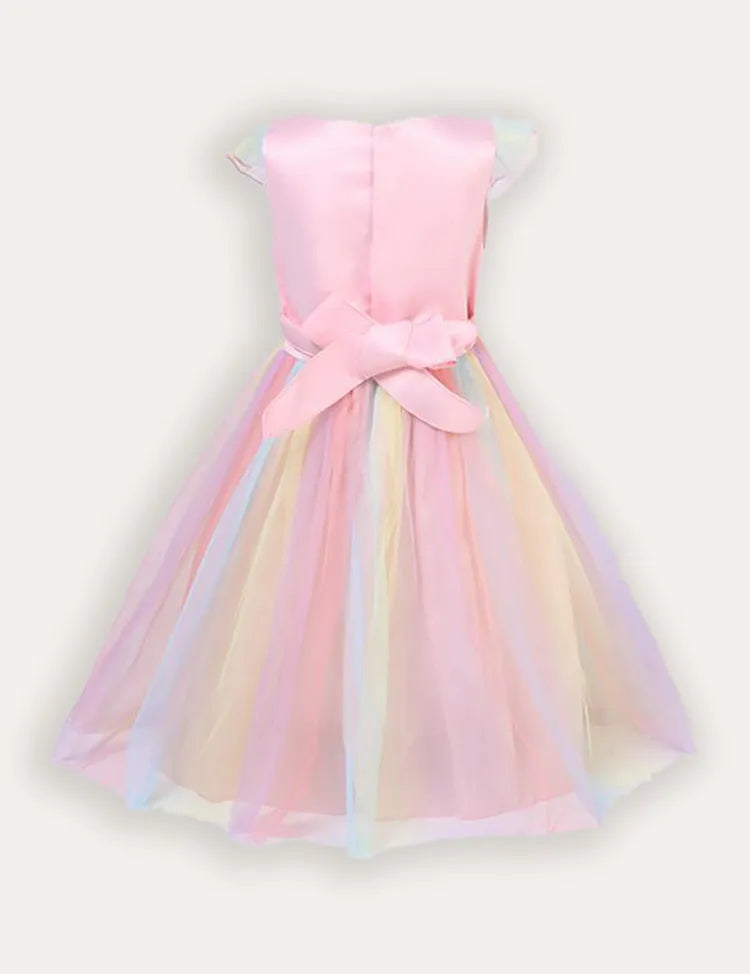 Unicorn Flower Applique Tulle Party Dress