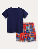 Dinosaur Plaid Print T-Shirt and Shorts Set