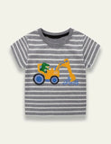 Cartoon Excavator Striped T-shirt - Mini Taylor