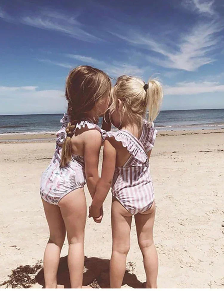 Striped One-piece Swimsuit Set