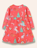 Vestido Estampado Unicórnio Natalino