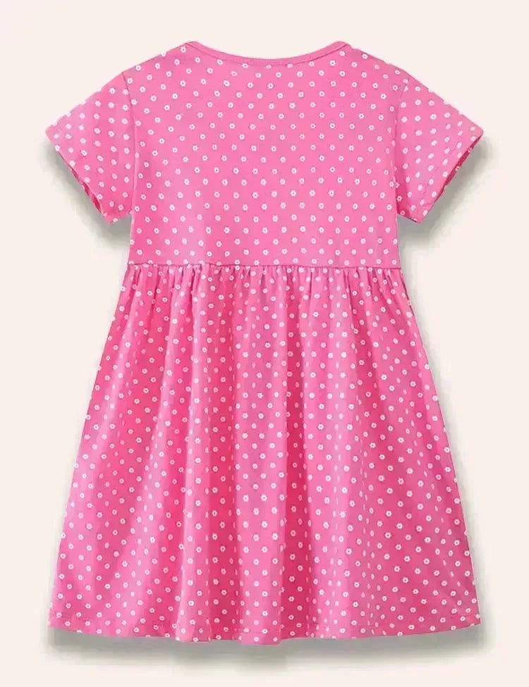 Jurk met bloemengiraffe en stippen