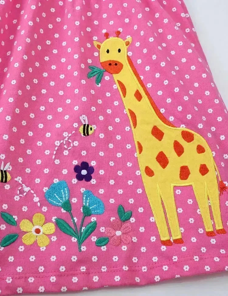 Jurk met bloemengiraffe en stippen