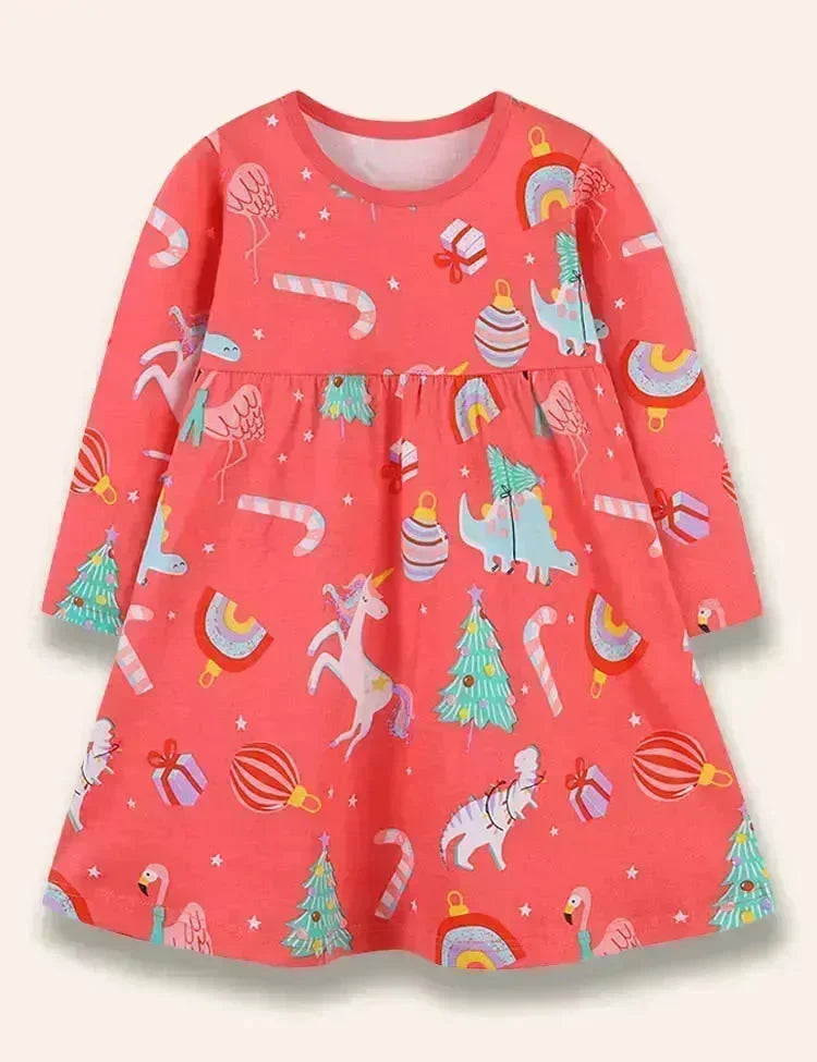Vestido Estampado Unicórnio Natalino
