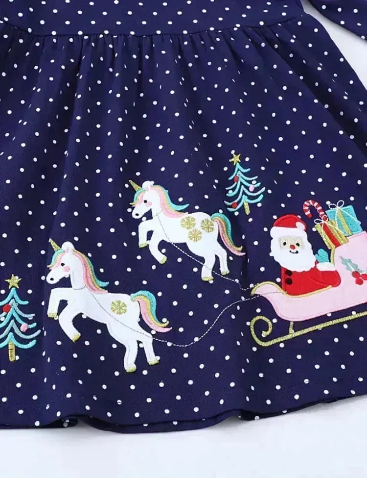 Christmas Santa Claus&Unicorn Appliqué Dotted Dress