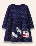 クリスマス サンタ クロース ユニコーン アップリケ ドット ドレス