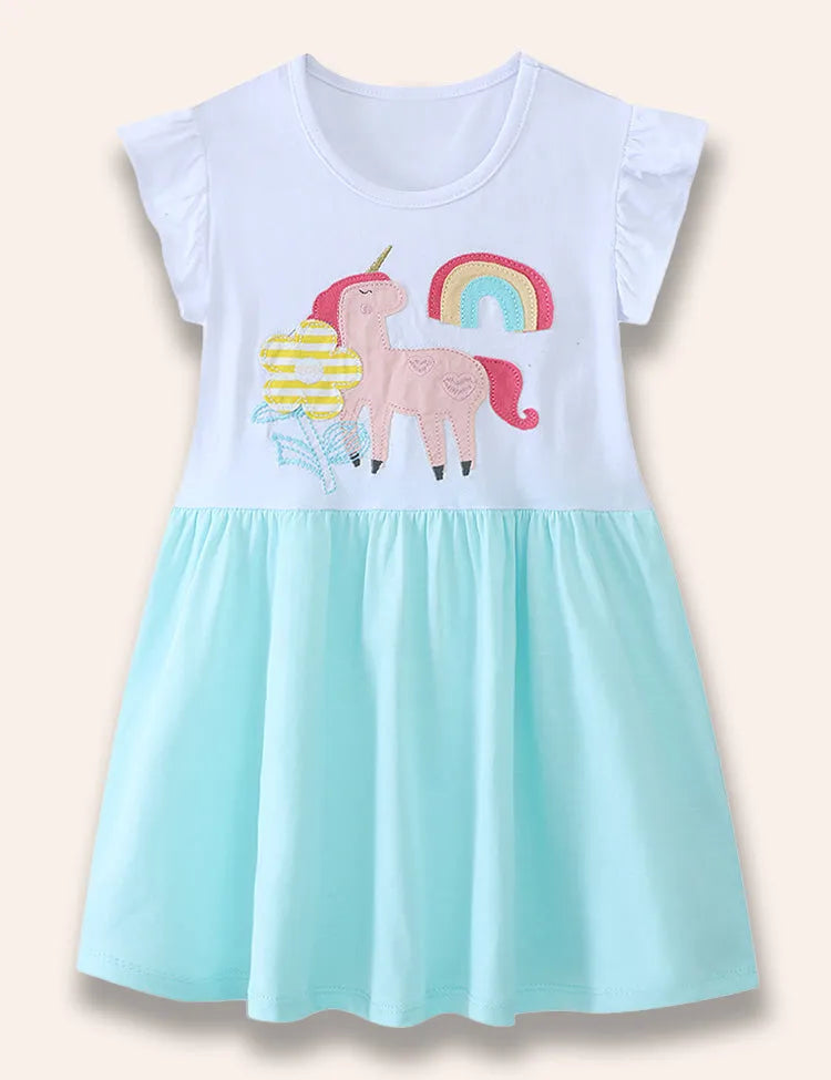 Cartoon Unicorn Appliqué Dress