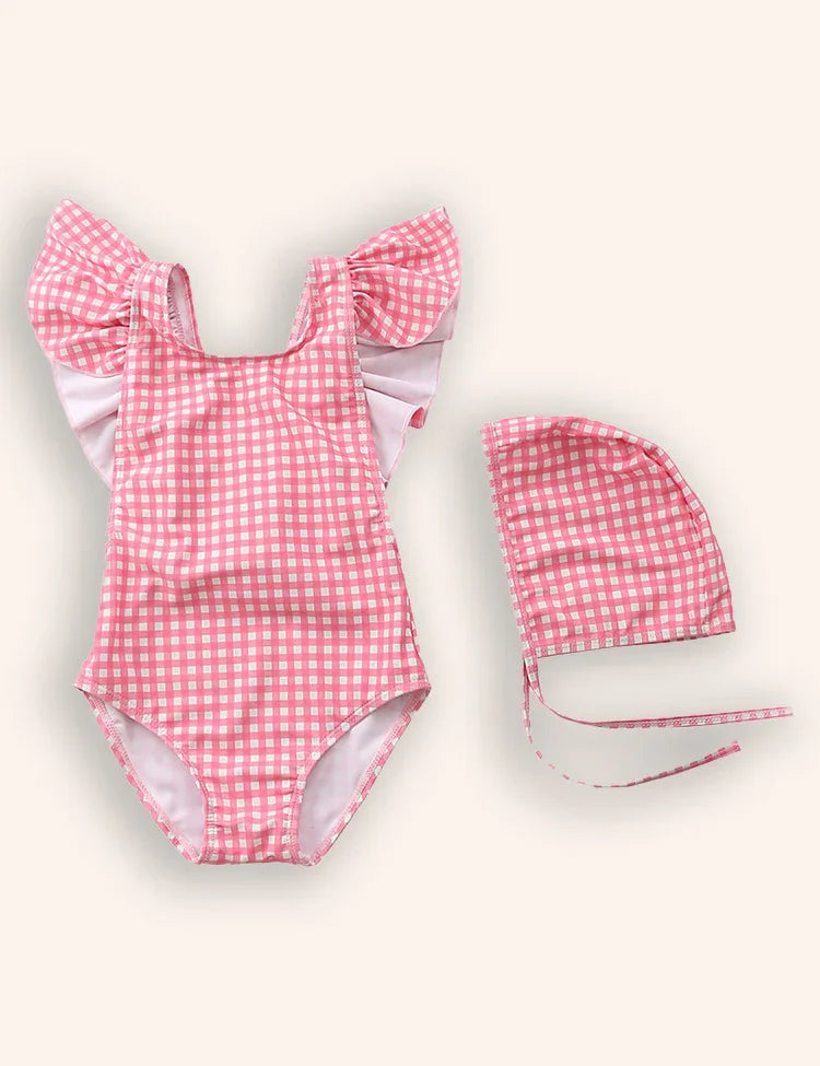 Striped One-piece Swimsuit Set