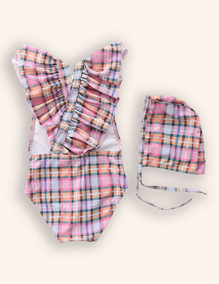 Striped One-piece Swimsuit Set