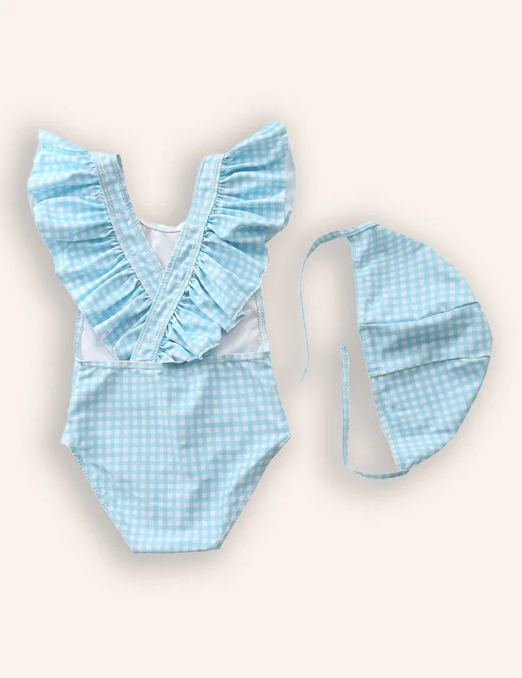 Striped One-piece Swimsuit Set