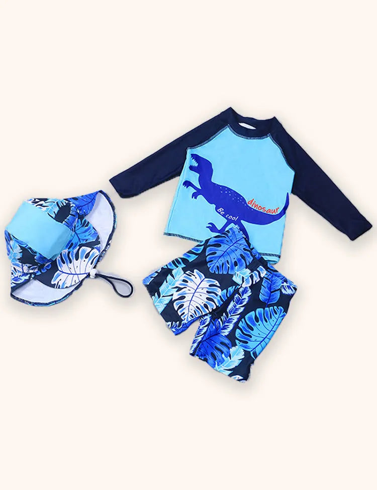 Long-sleeved Dinosaur Printed Swimsuit