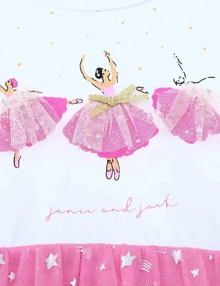 فستان فتاة الباليه مكشكش من التول المرصع بالنجوم