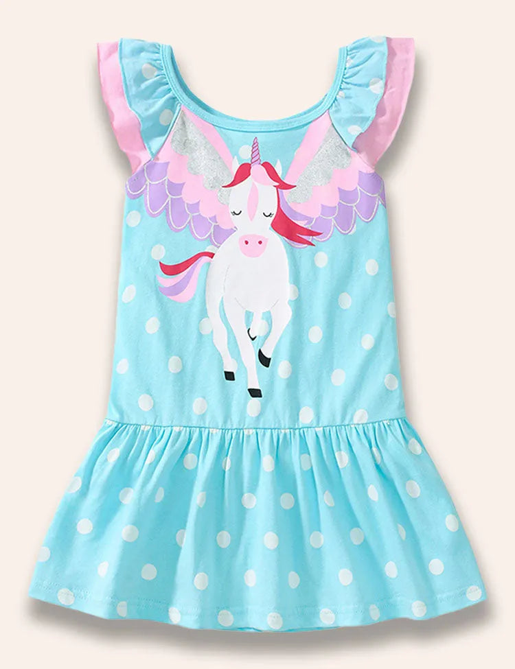 Unicorn Printed Ruffled Dress