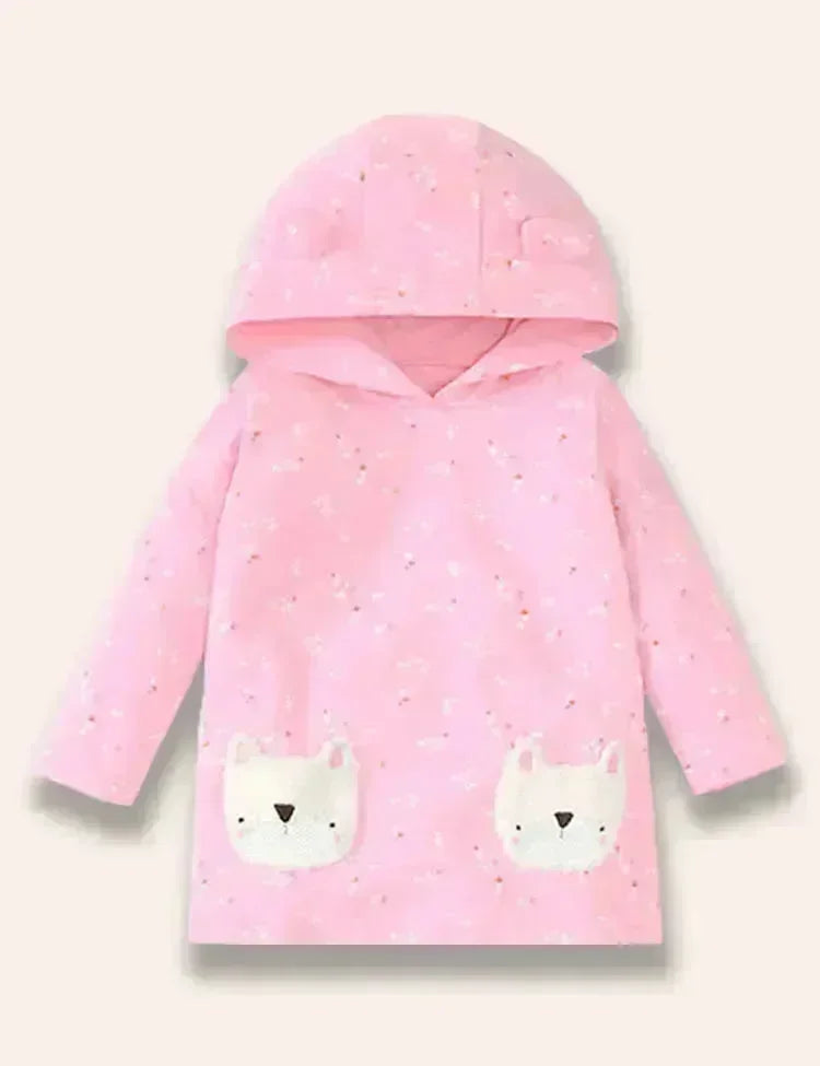 Cute Puppy Appliqué Hooded Long Sleeve T-Shirt Set