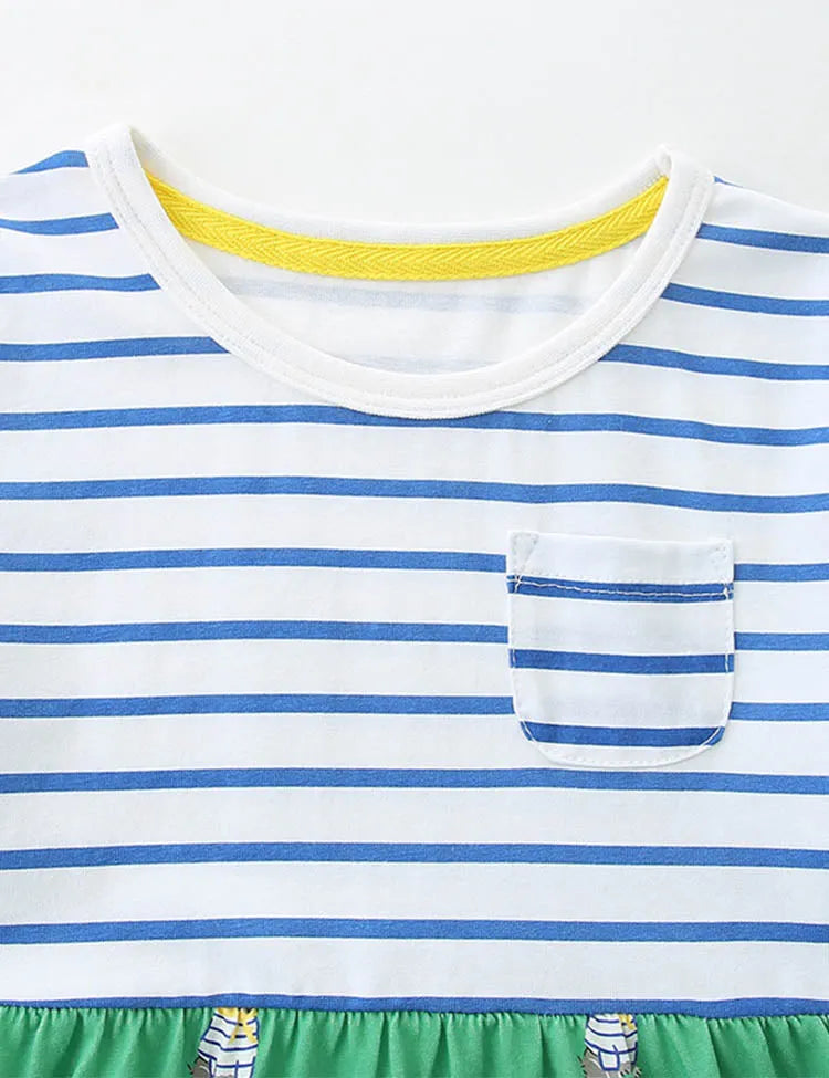 Little Doggy Printed Striped Dress
