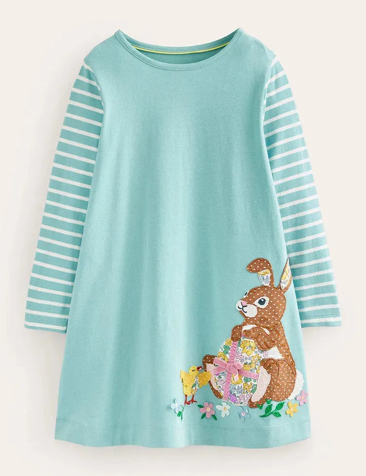 Rabbit Appliqué Long Sleeve Dress