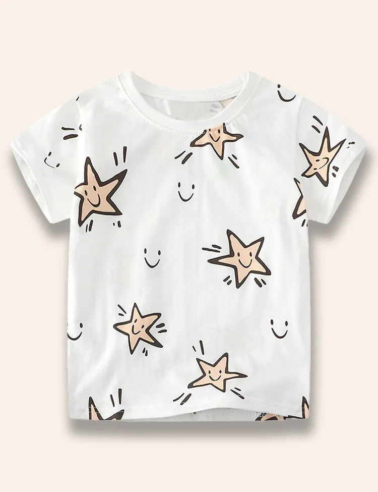 Tegneserie stjerne trykt t-shirt