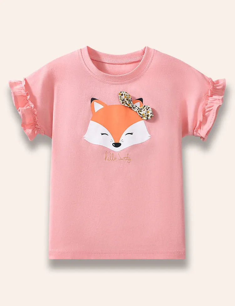 Cute Fox Printed Ruffled T-Shirt