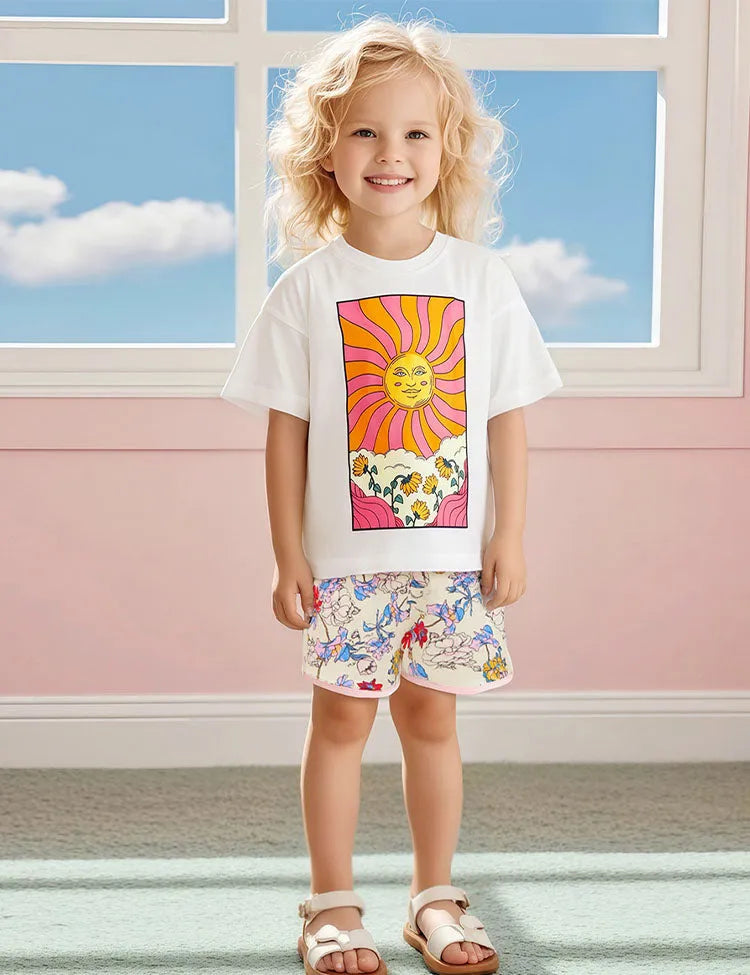 Floral Sun Printed T-Shirt Set