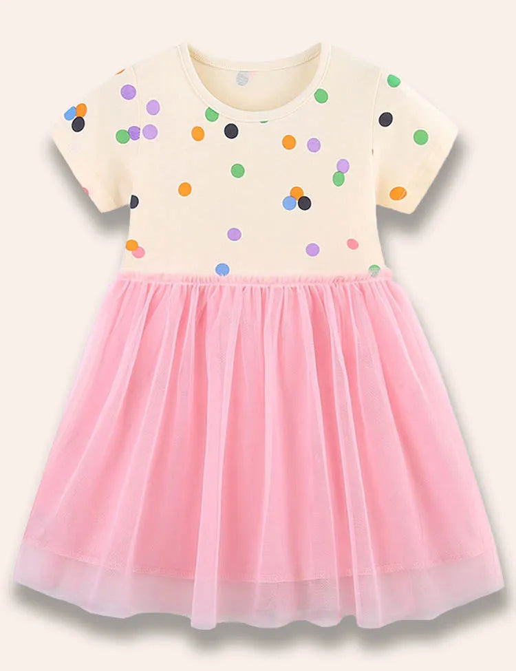 Polka Dotted Printed Tulle Dress