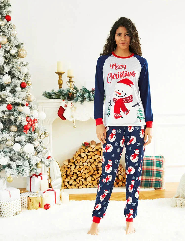 Christmas Snowman & Letter Print Family Matching Raglan-sleeve Pajamas Sets