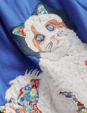 Kitten applikation ruffle kjole