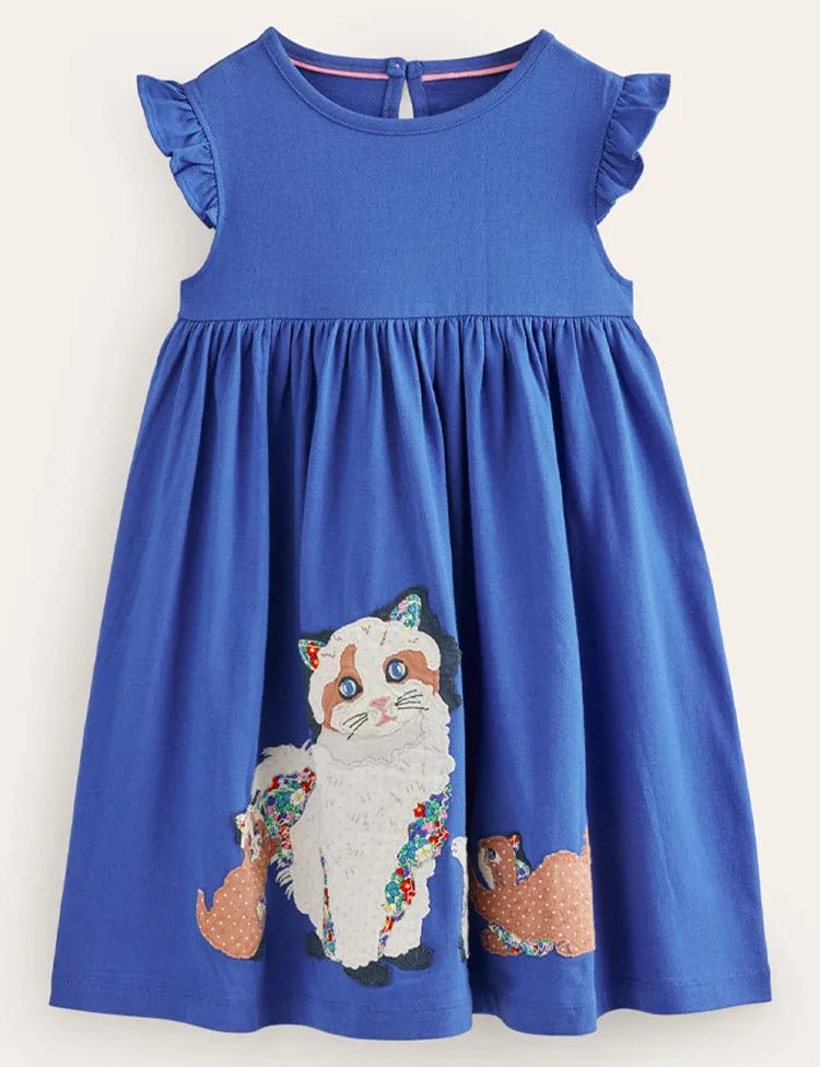 Kitten applikation ruffle kjole