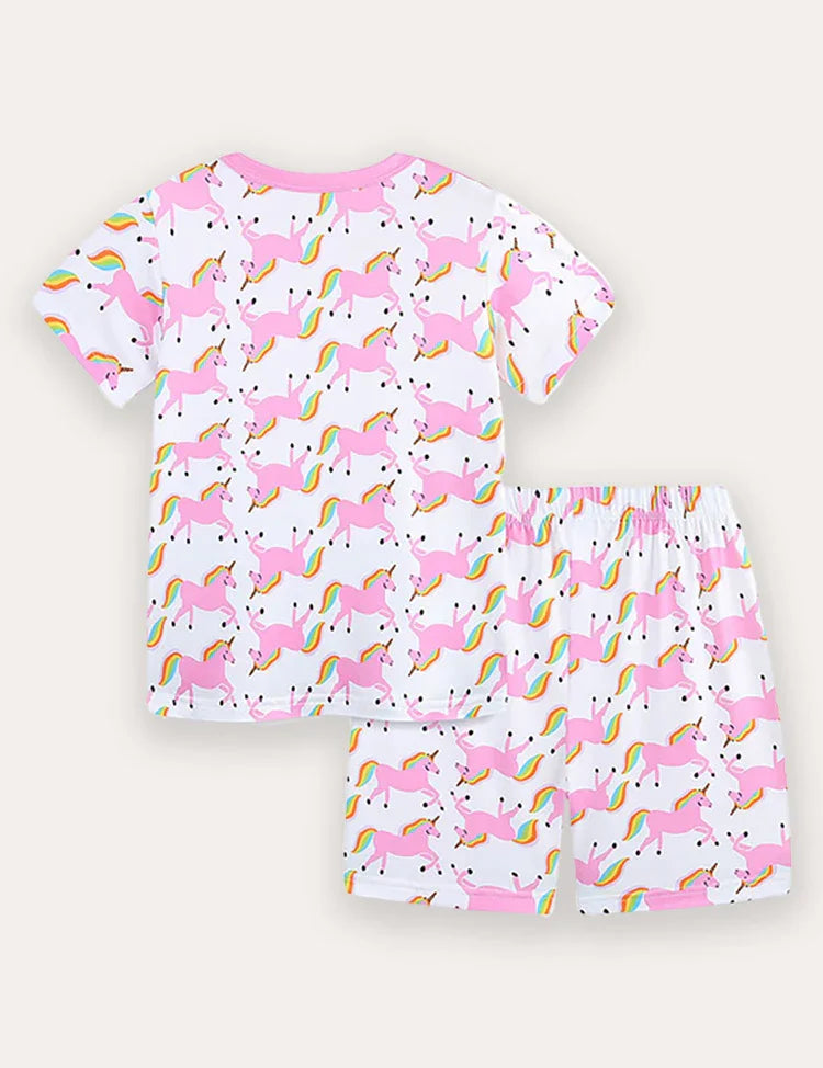 Unicorn Print Short Sleeve T-Shirt and Shorts Set