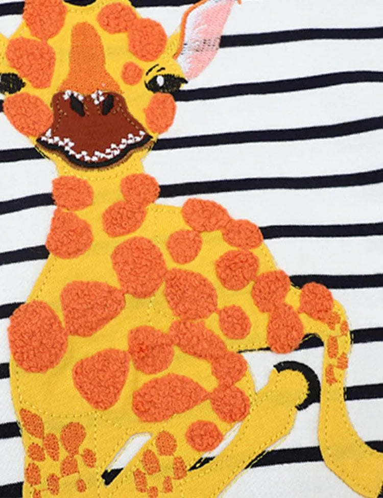 Cartoon Giraffe Appliqué Striped Sweatshirt - Mini berni