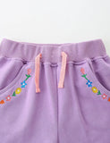 Flower Embroidered Cotton Shorts