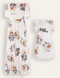 Mom & Me Off-Shoulder Flower Chiffon-jurk