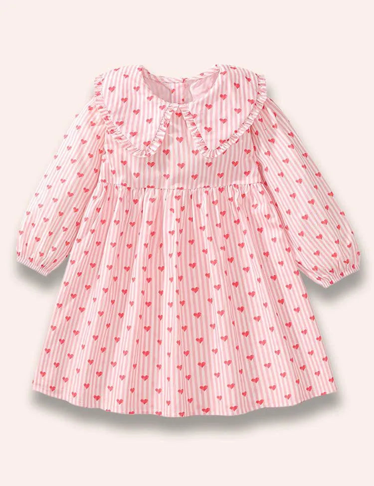 Heart Printed Long Sleeve Striped Dress - Mini berni