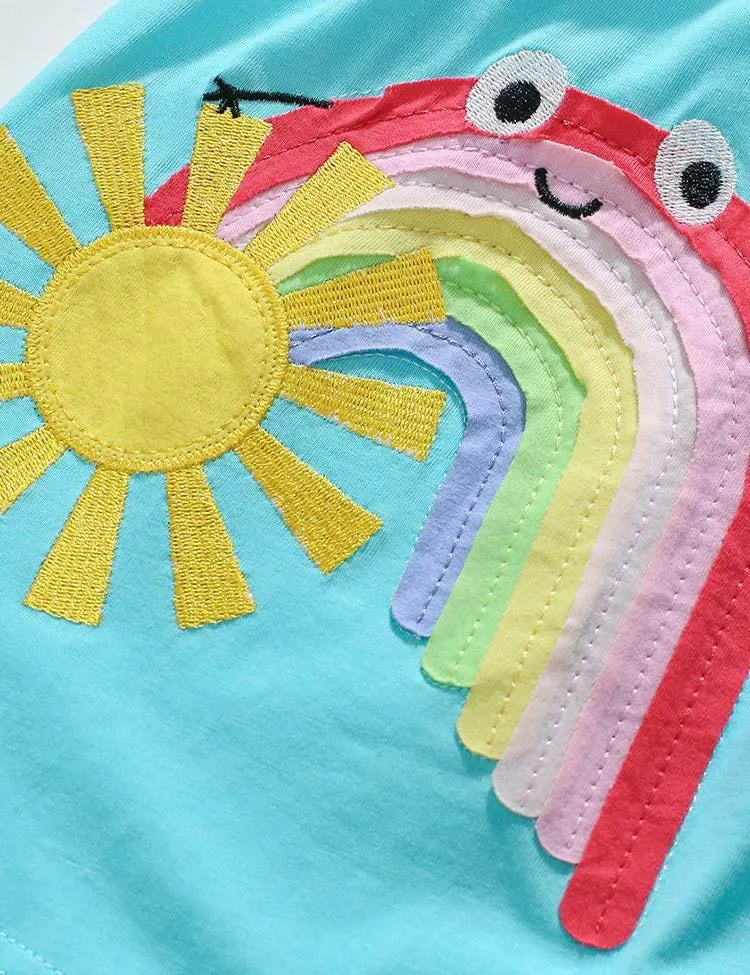 Cute Rainbow Appliqué Long Sleeve Dress - Mini berni