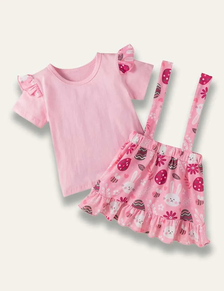 Easter Cartoon Bunny Tulle T-Shirt+Bunny Printed Strap Dress - Mini Taylor