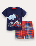 Dinosaur Plaid Print T-Shirt and Shorts Set