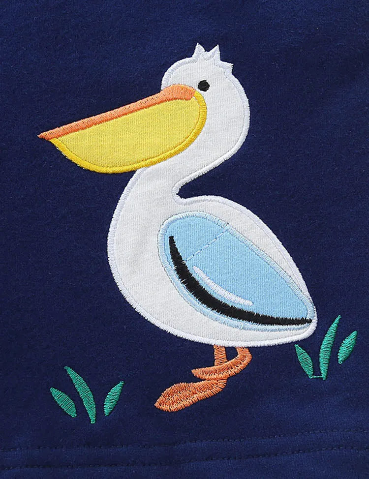 Cartoon Pelican Embroidered Cotton Shorts