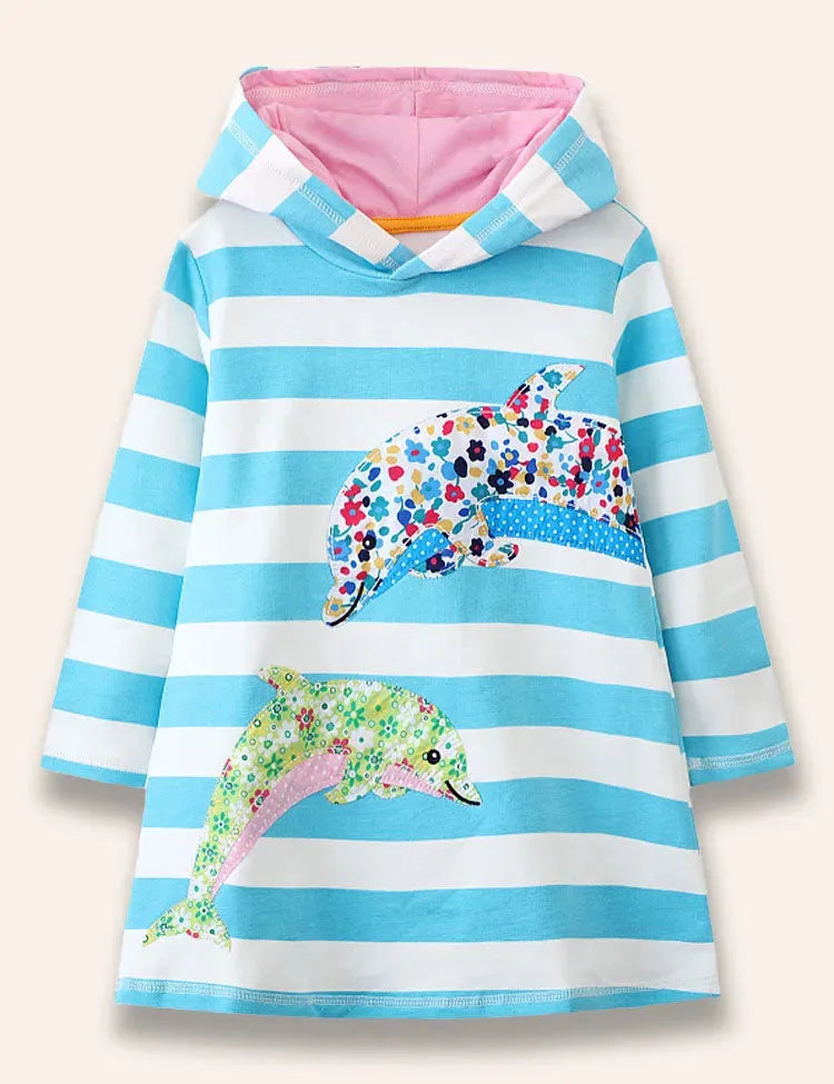Rochie cu hanorac cu glugă delfin aplicată