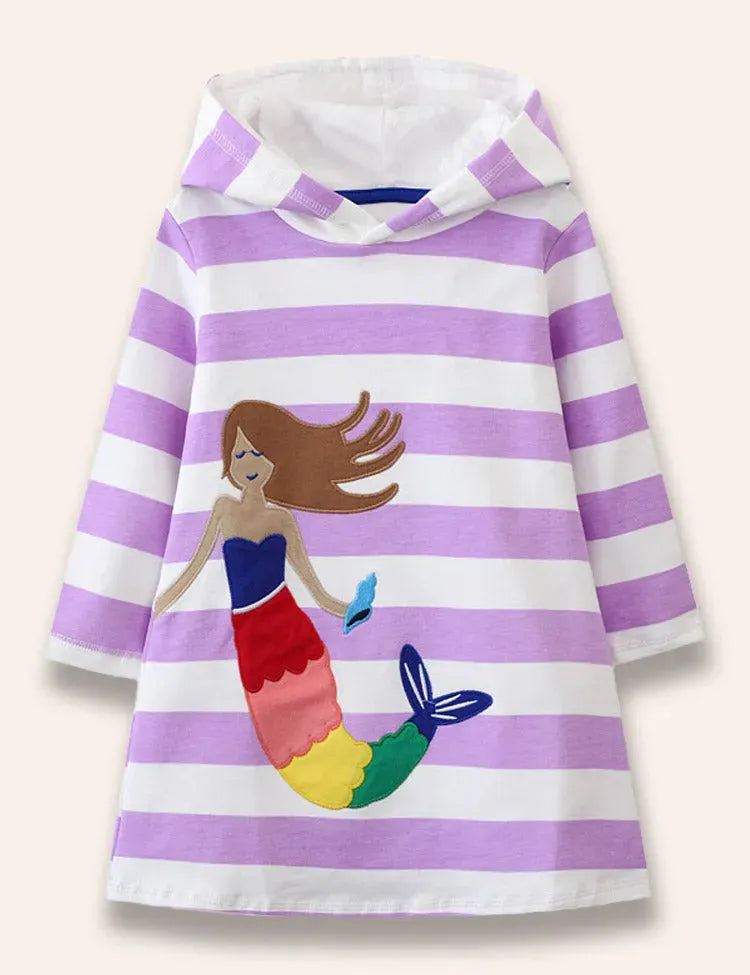 Mermaid Appliqué Hooded Sweatshirt Dress
