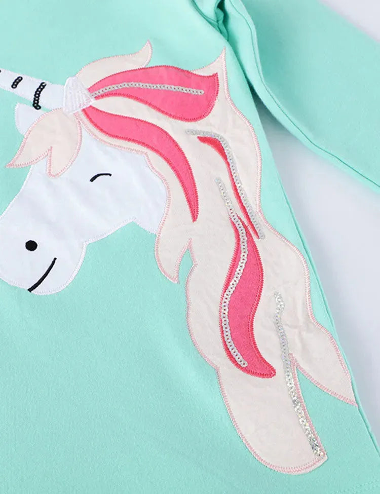 Unicorn Appliqué Hooded Sweatshirt Dress